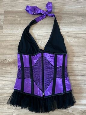 Lovely Lies Purple and Black Halter Corset Top